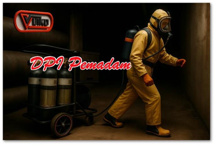 Set Breathing Apparatus VULKO DPI dengan silinder udara dan harness ergonomis.
