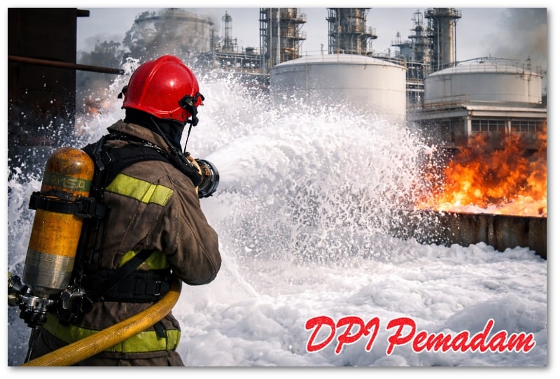 Sistem pemadam kebakaran foam digunakan untuk mengendalikan kebakaran kelas B di fasilitas industri oil dan gas.