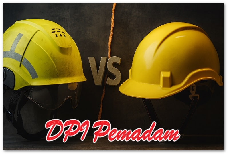 Perbandingan helm rescue kuning dan helm safety kuning yang menunjukkan perbedaan fungsi dan desain untuk keselamatan kerja.