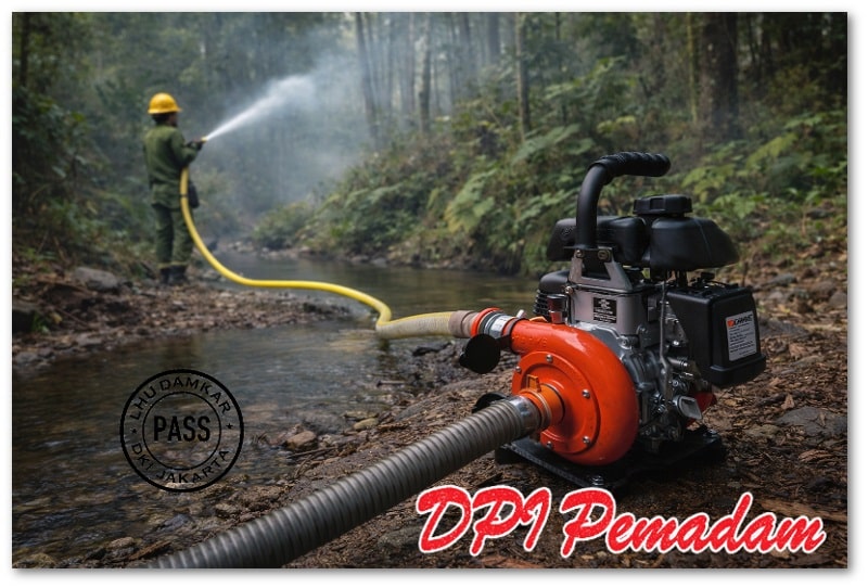 Pompa jinjing OFI-STRIKE portable fire pump Honda GXH50 digunakan untuk pemadaman awal kebakaran hutan.