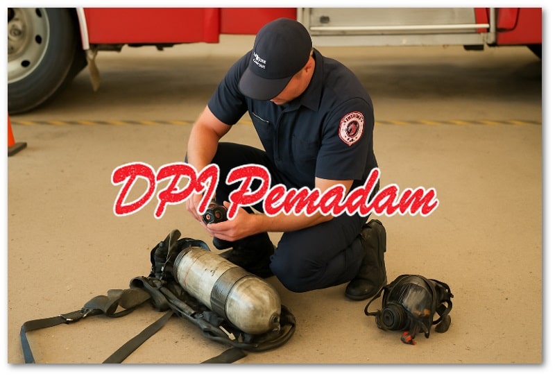 Petugas pemadam kebakaran melakukan pemeriksaan dan perawatan rutin SCBA.