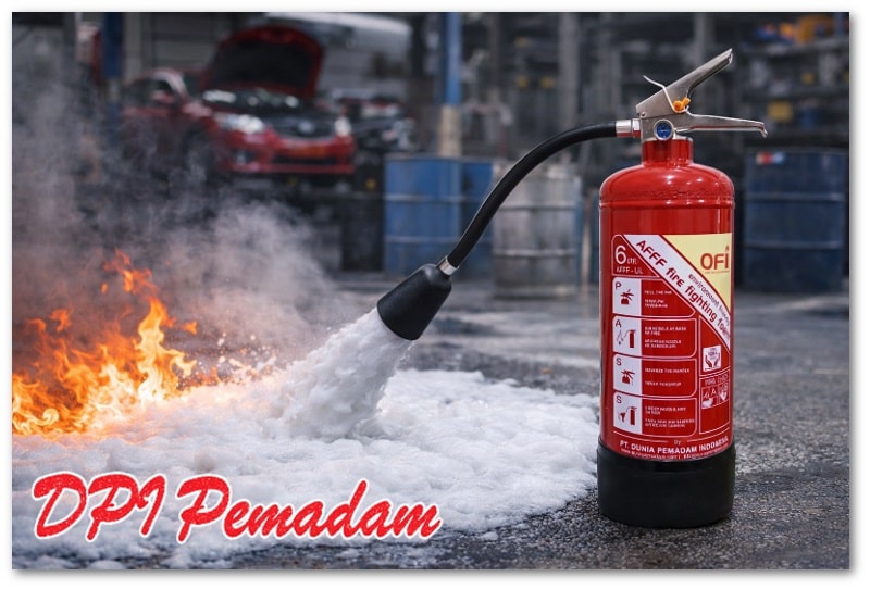 APAR Foam AFFF memadamkan kebakaran cairan mudah terbakar di area industri.