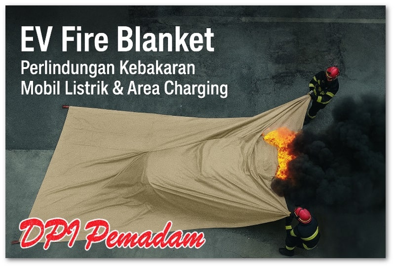 Petugas pemadam menggunakan EV fire blanket untuk mengisolasi kebakaran mobil listrik di area tertutup dan charging station.