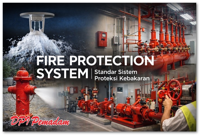 Sistem fire protection system terintegrasi meliputi fire hydrant, fire pump, dan fire sprinkler sesuai standar proteksi kebakaran